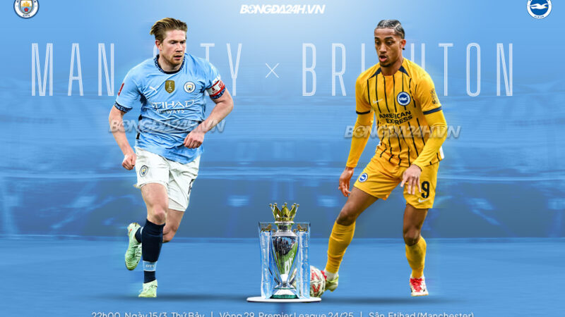 Trực tiếp bóng đá Man City vs Brighton Ngoại hạng Anh hôm nay