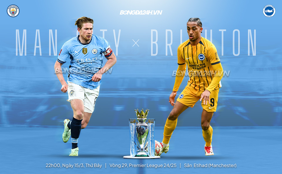 Trực tiếp bóng đá Man City vs Brighton Ngoại hạng Anh hôm nay