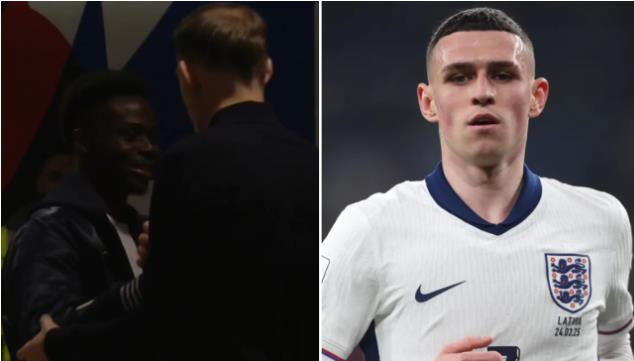 Bukayo Saka ôm Thomas Tuchel sau chiến thắng trước Latvia