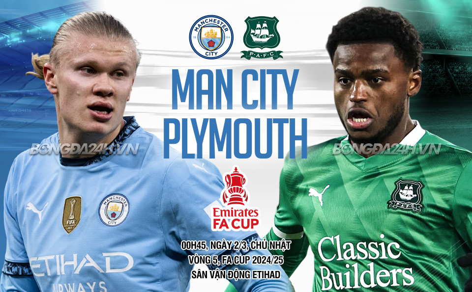 Trực tiếp bóng đá Man City vs Plymouth FA Cup 2024/25 hôm nay