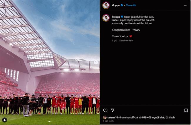 Jurgen Klopp vui mừng khi Liverpool vô địch Premier League